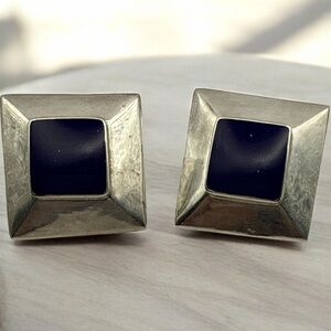 1x1 Geometric 925 stamped  push back Earrings VTG estate